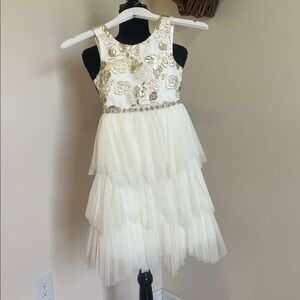 American Princess White and Gold Floral Dress